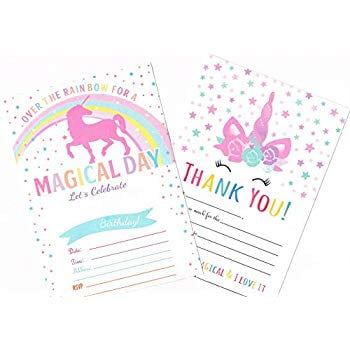 16-5 1/2" Unicorn Animal Party Invitations Child Birthday with Envelopes 