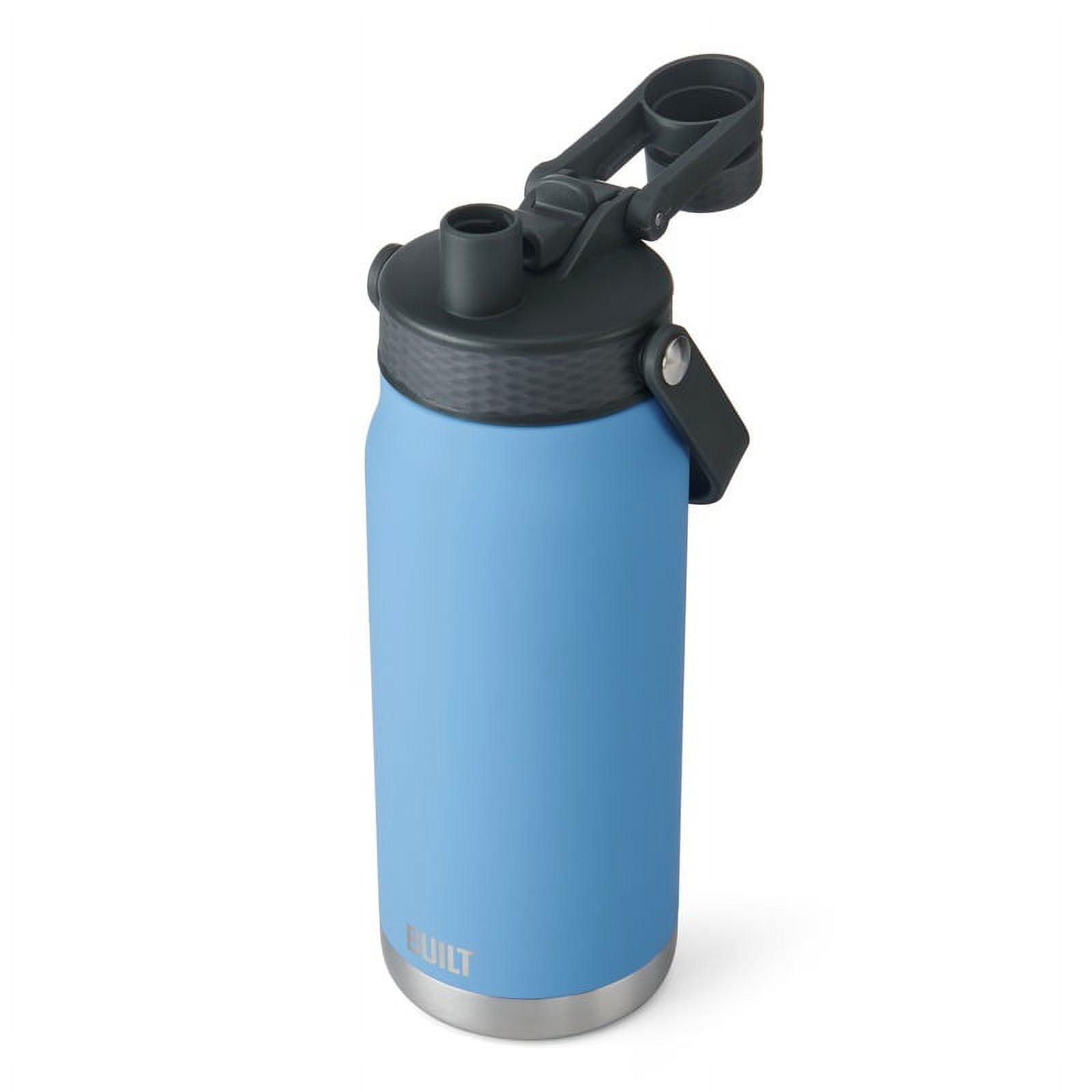 BUILT Torrent 32 oz Dual Lid Double-Wall Insulted Stainless Steel Water Bottle, Sky Blue
