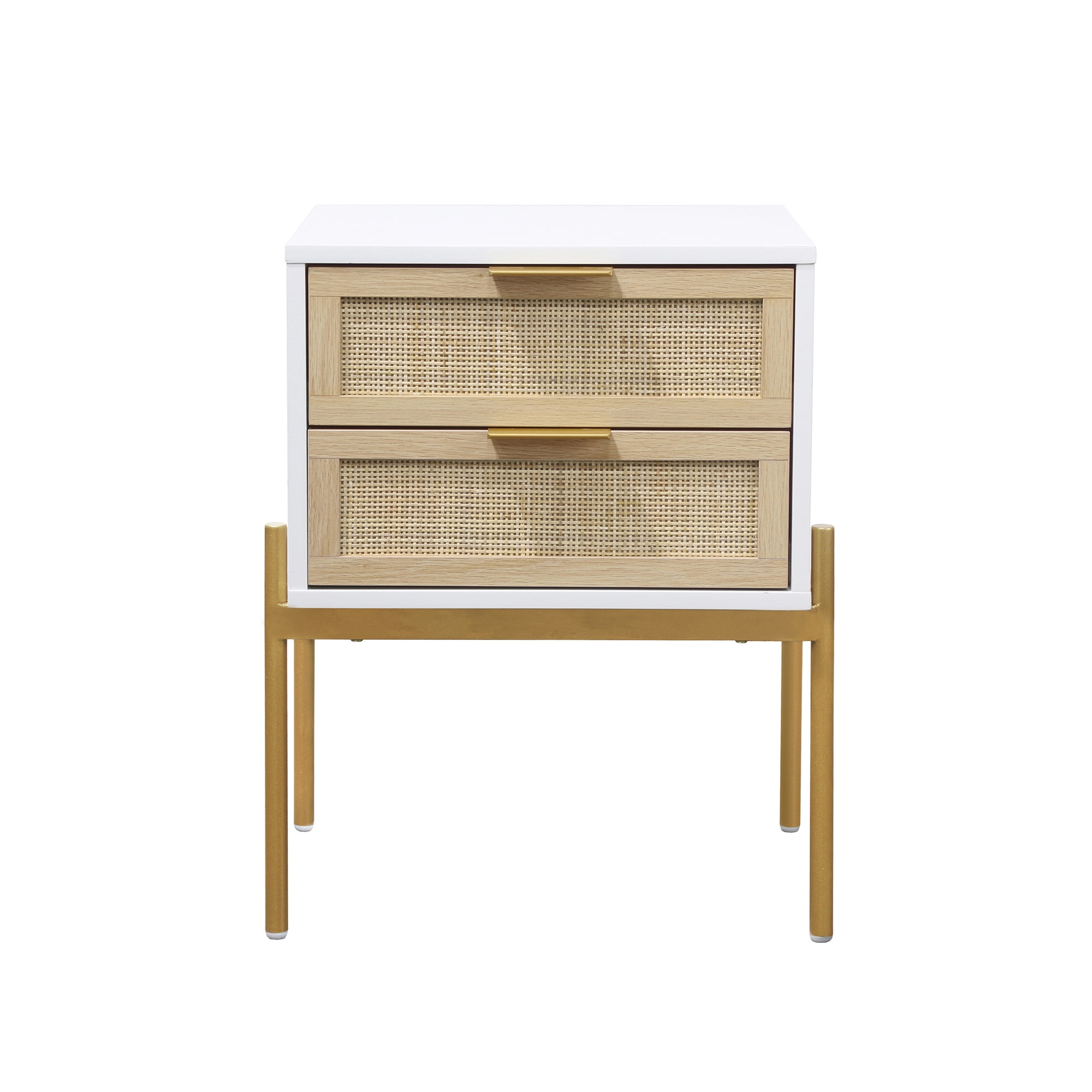 Nathan James Andrew Side Table with 2 Drawers, White/Gold