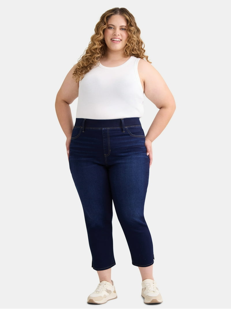 Terra & Sky Women's Plus Size High Rise Capri Jeggings, Pull-On