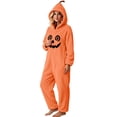 thumbnail image 5 of Inleife Women's Halloween Pumpkin Face Print Hooded Plush Fleece Onesie, Full Zip Jumpsuit with Side Pockets for Cosplay Holiday Party Wear, 5 of 6