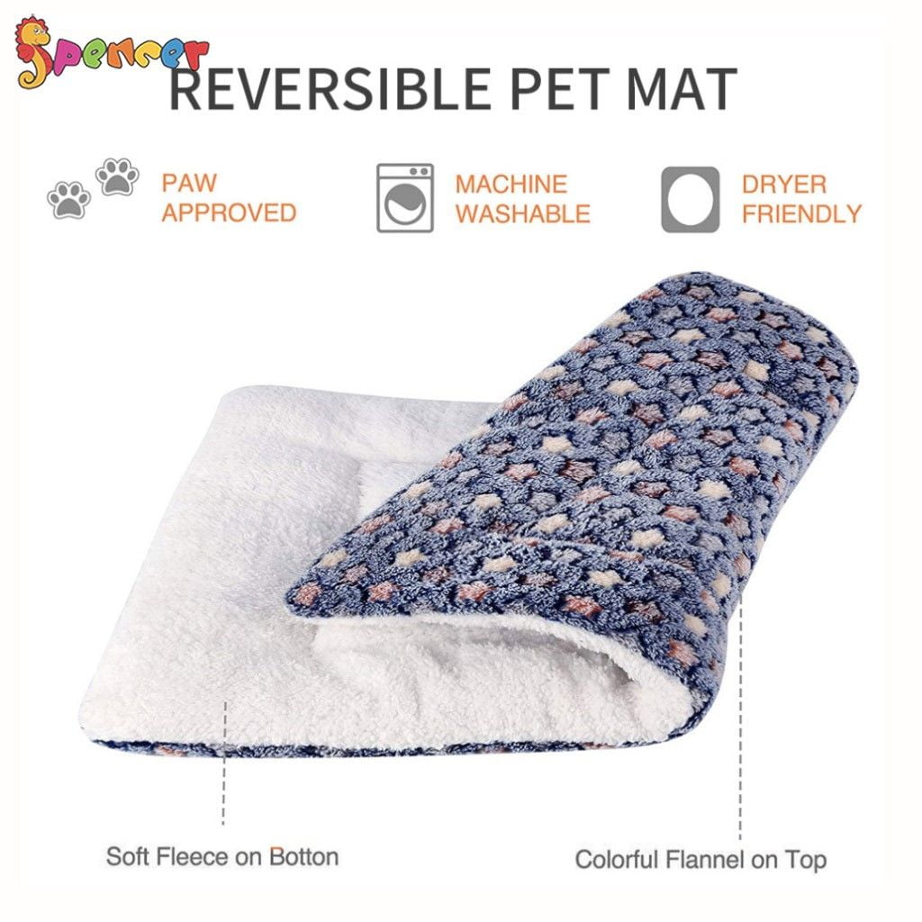 Spencer Large Dog Cat Pet Sleep Mat Soft Warm Reversible Fleece Crate Bed Mat Kennel Cage Cushion for Large Medium Small Dog Cat (M, Blue)