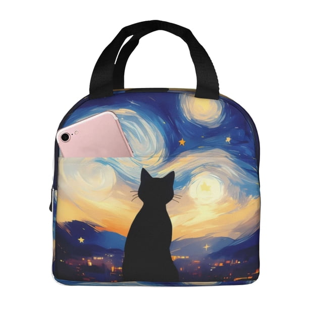 Disketp Cat Under Starry Skies Bolsa Térmica para Almuerzo para Hombre y Mujer, Ideal para Trabajo, Senderismo y Picnic