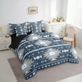 thumbnail image 3 of Feelyou Teens Mandala Aztec Bedding Comforter Set 7pcs, Hippie Western Fashion Queen Bedding Sets, Blue Grey Triangle Square Reversible Queen Sheet Sets, Breathable Home Decor, 3 of 8