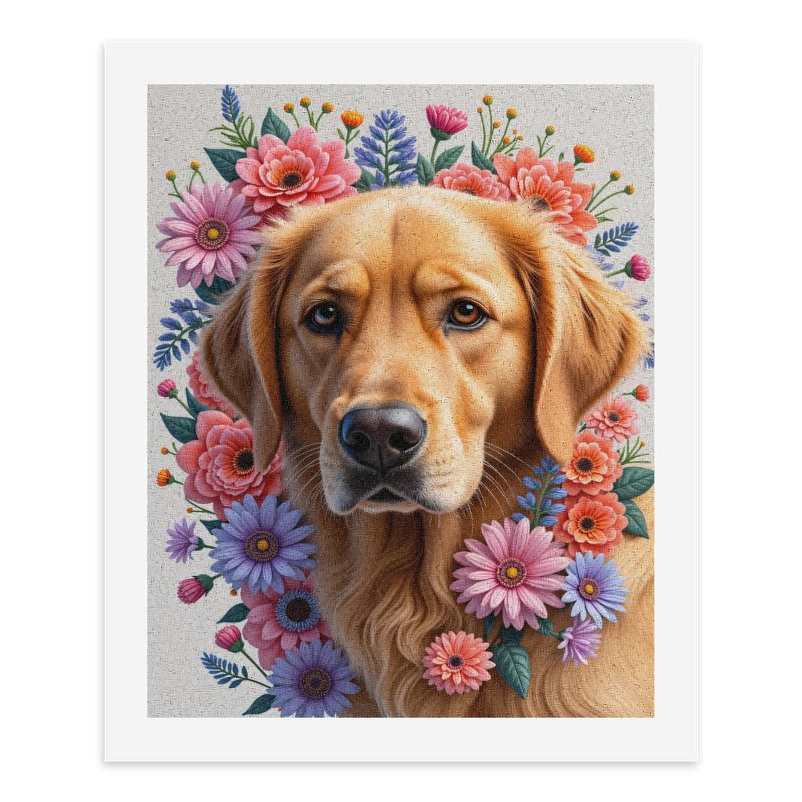 Paint By Numbers Kit for Adults Beginner - DIY Golden Retriever Floral Portrait Art Canvas Painting Kits for Adults, Frameless Paint By Number for Adults for Home Wall Decor 16x20 Inch