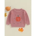 thumbnail image 2 of Suealasg Toddler Baby Boys Girls Halloween Sweaters 6M 1T 2T 3T 4T Long Sleeve Crew Neck Pumpkin Print Knitted Pullovers Infant Fall Winter Warm Knitwear Clothes, 2 of 7