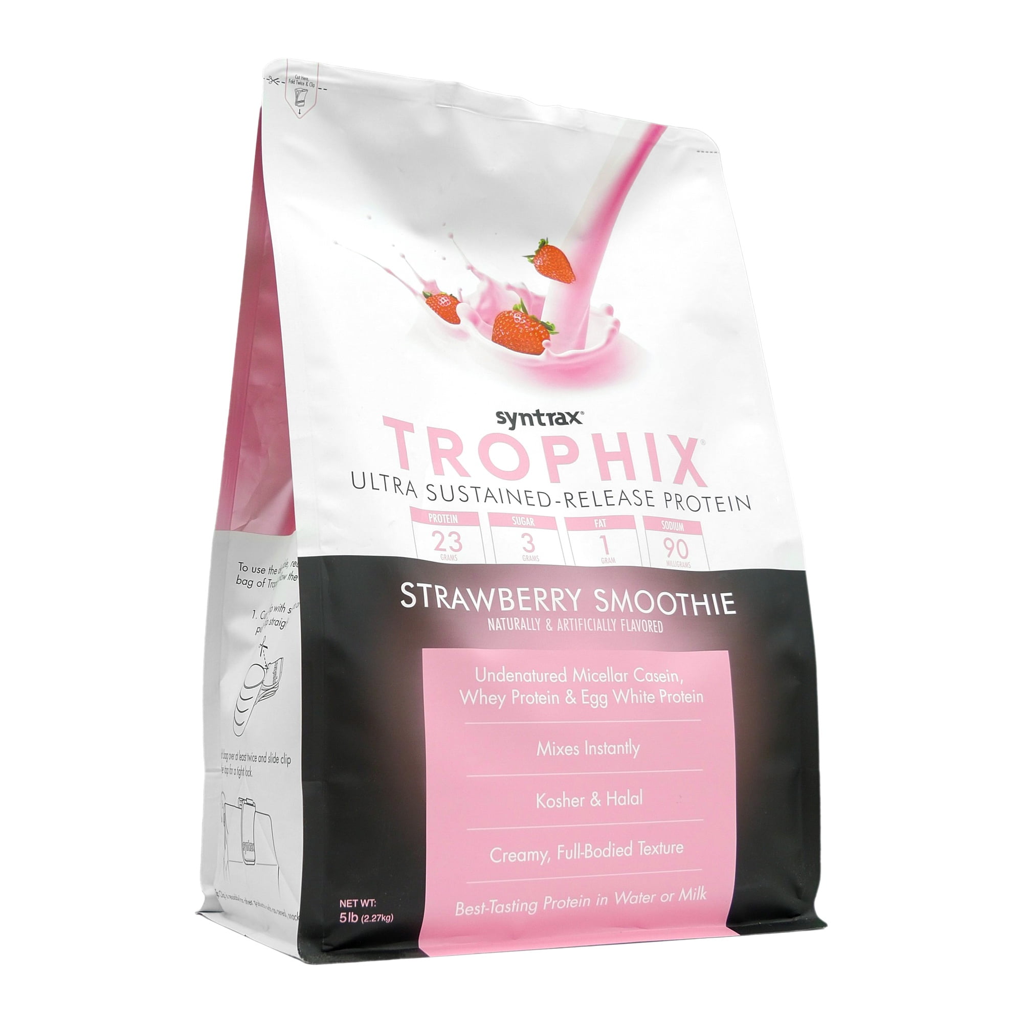 Syntrax Nutrition Trophix, Strawberry Smoothie 5 lbs. Ultra Sustained-Release Protein Powder Blend, offers a Rich & Creamy Flavor