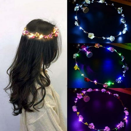 Led Lit Flower Arrangements 5-Pack Head With Lights Lit LED Flower Hair Crown Flower Wreath Wedding Party Hair Band Home Garden Festive Party Supplies ()