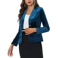 thumbnail image 5 of INSPIRE CHIC Women's Vintage Velvet Blazer Notched Lapel Button Front Wear-to-Work Jacket 2XL Peacock Blue, 5 of 7