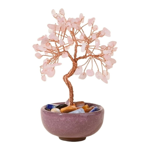 Estatua de árbol del dinero, adorno de escritorio, centro de mesa, escultura de cerámica creativa rosa