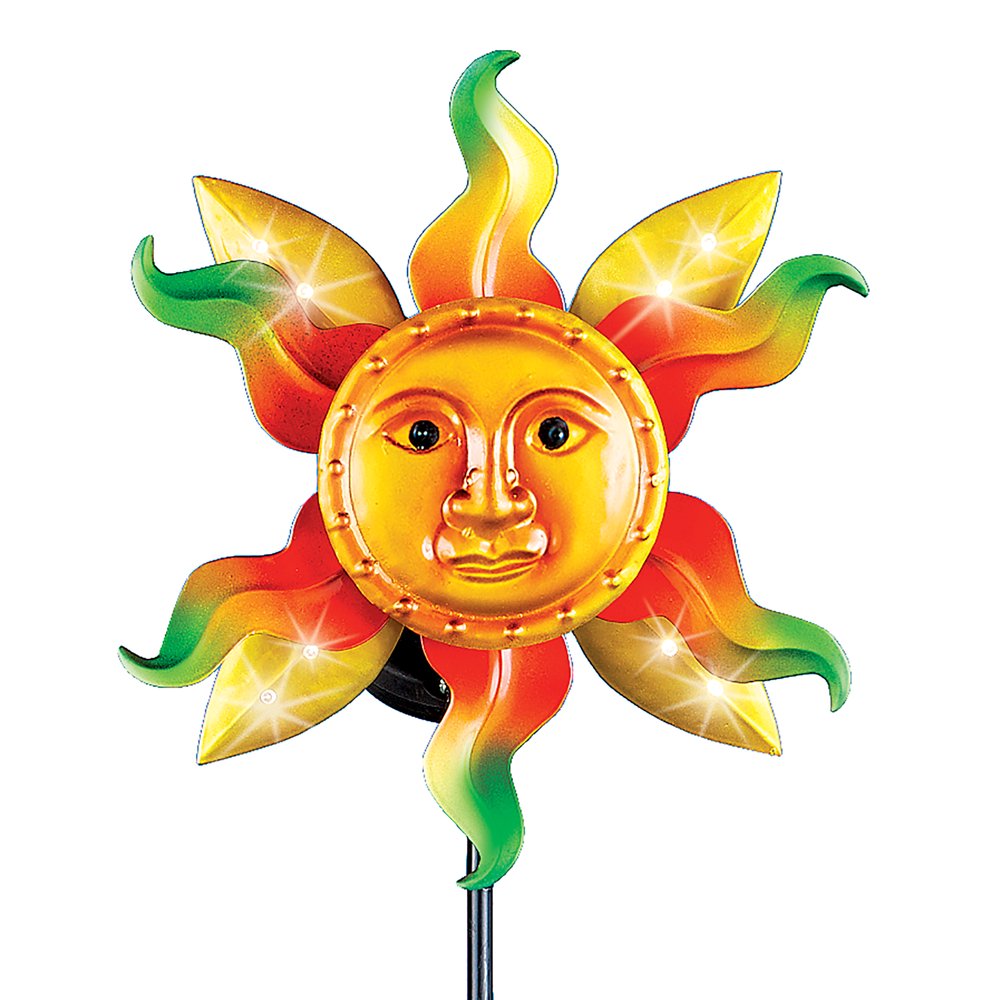Solar Powered 3Foot Sun Spinner Garden Stake SunShaped Spinner
