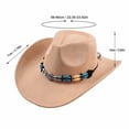 thumbnail image 4 of Vintage Wide Brim Felt Cowboy Hat with Decorative Hat Band, Classic Western Style Fedora Cowgirl Hat, Lightweight Outdoor Travel Party Costume Hat for Men Women Coffee, 4 of 7