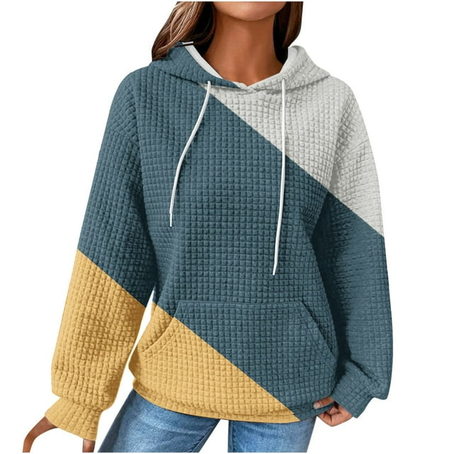 aidice Hoodies for Women Drawstring Long Sleeve Color Block Oversized Sweatshirts with Kangaroo Pockets