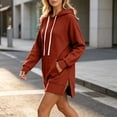 thumbnail image 5 of Long Women's Fashion Hoodie with Pockets | Comfy Fleece Sweatshirt, High-Low Hem Pullover, Casual Loose Fit，Work & Travel & Everyday Wear Outfits，Fall Winter Clothes, Brown, S, 5 of 6