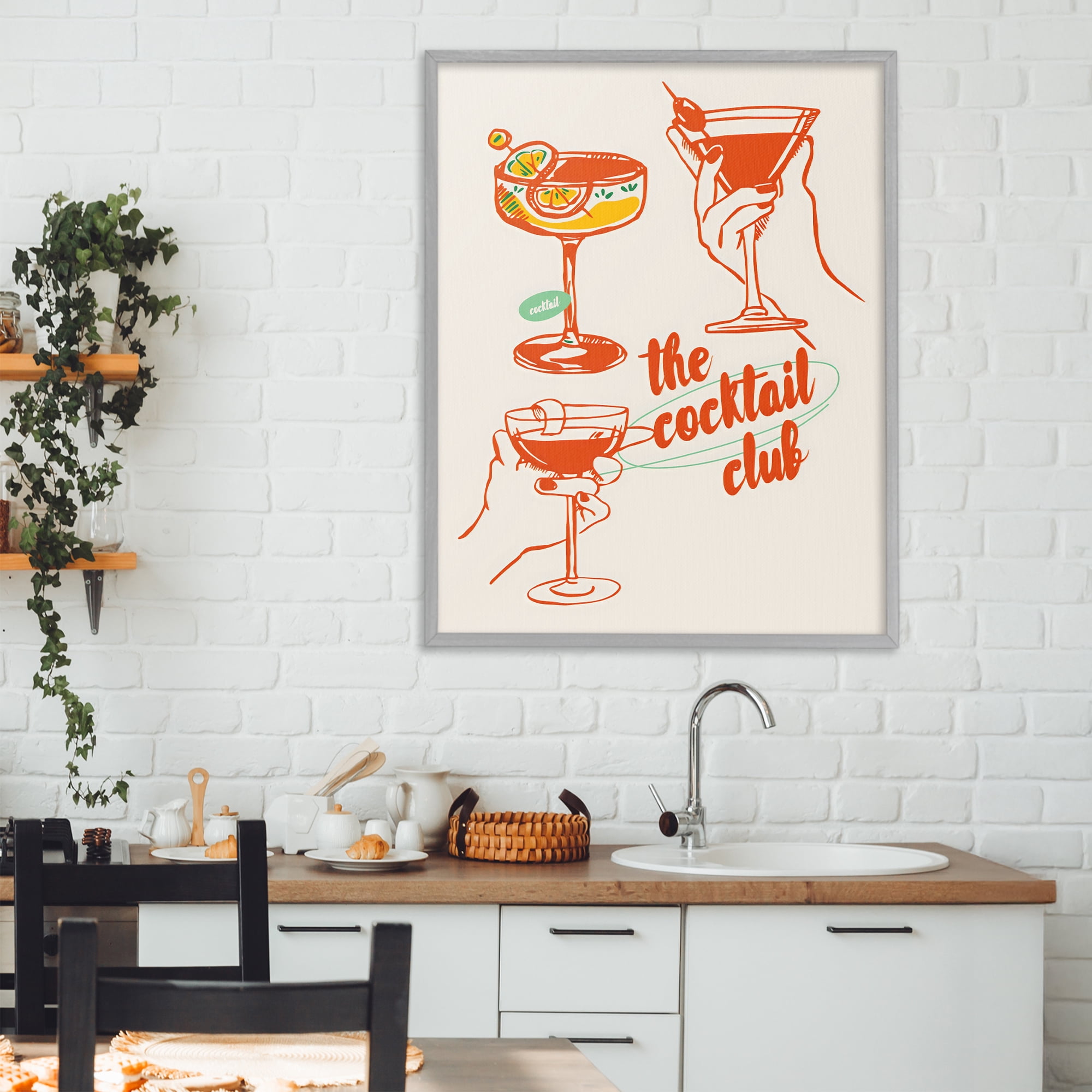 Stupell Industries Cocktail Club Toasting Glasses Gray Framed Giclee Art, design by The Prints Vibe