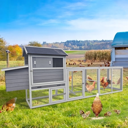 LIANGKA Gray Outdoor Chicken Coop With Run Nesting Box And Anti UV Panels For Backyard