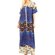 Sakkas Sabra Womens Long Casual Cover-up Tunic Kaftan V neck Dress - Royal Blue - XL