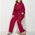 thumbnail image 4 of Stretchy Jeans for Women Wide Leg MIUOWANP Womens Fashion Solid Casual V-Neck Long Sleeve Suspender Long Jumpsuit Red XXXXL, 4 of 5