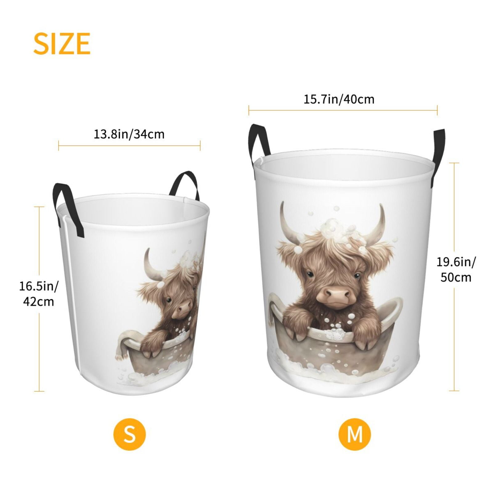 Large Laundry Basket with Handles - Cute Cow Bath Kids Baby Dirty Clothes Laundry Hamper for Bedroom Aesthetic