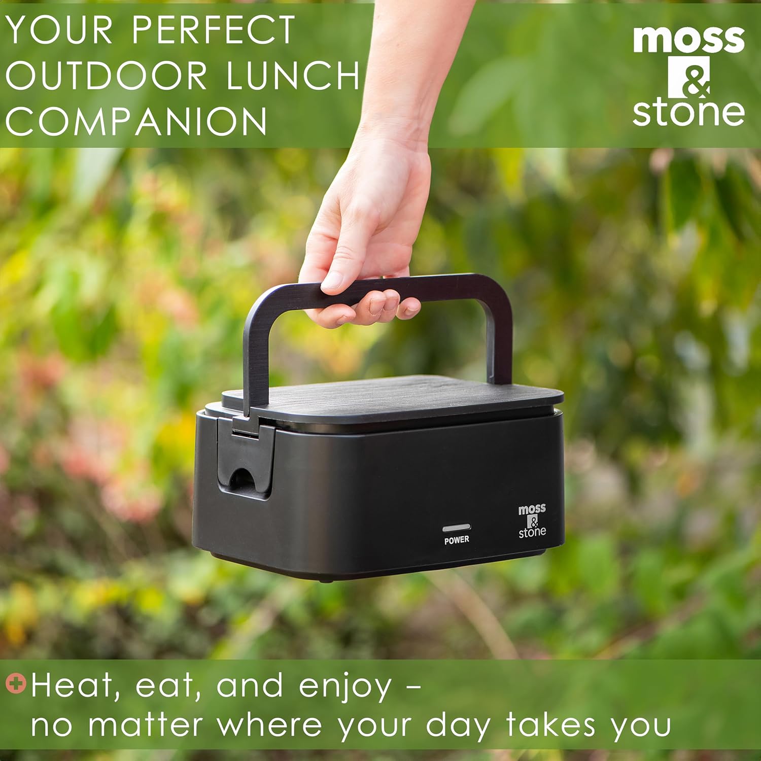 Moss & Stone Black Electric Lunch Box Food Heater for Adults, 80W Portable Warmer for Work with 0.9L 304 Stainless Steel Container, 120V Green Heated Lunch Box Suitable for Dorms/Work/Gift