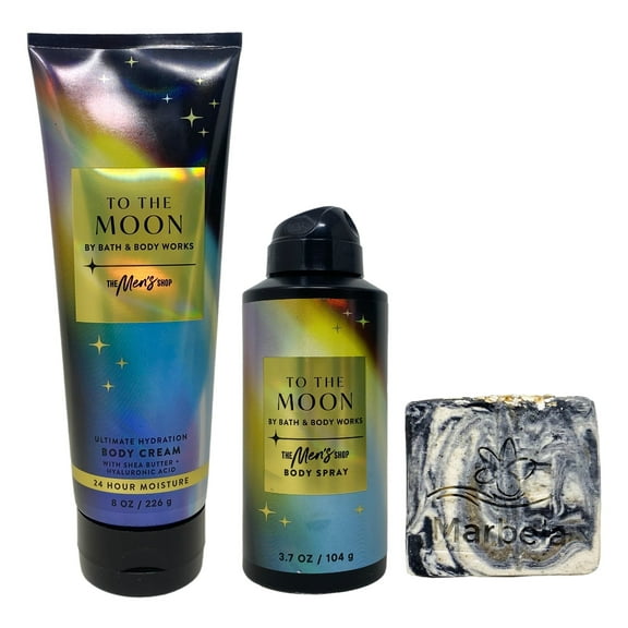 Bath & Body Works The Men's Shop To The Moon Body Cream and Body Spray Duo Set with a Charcoal Scrub Bar Soap - Full Size