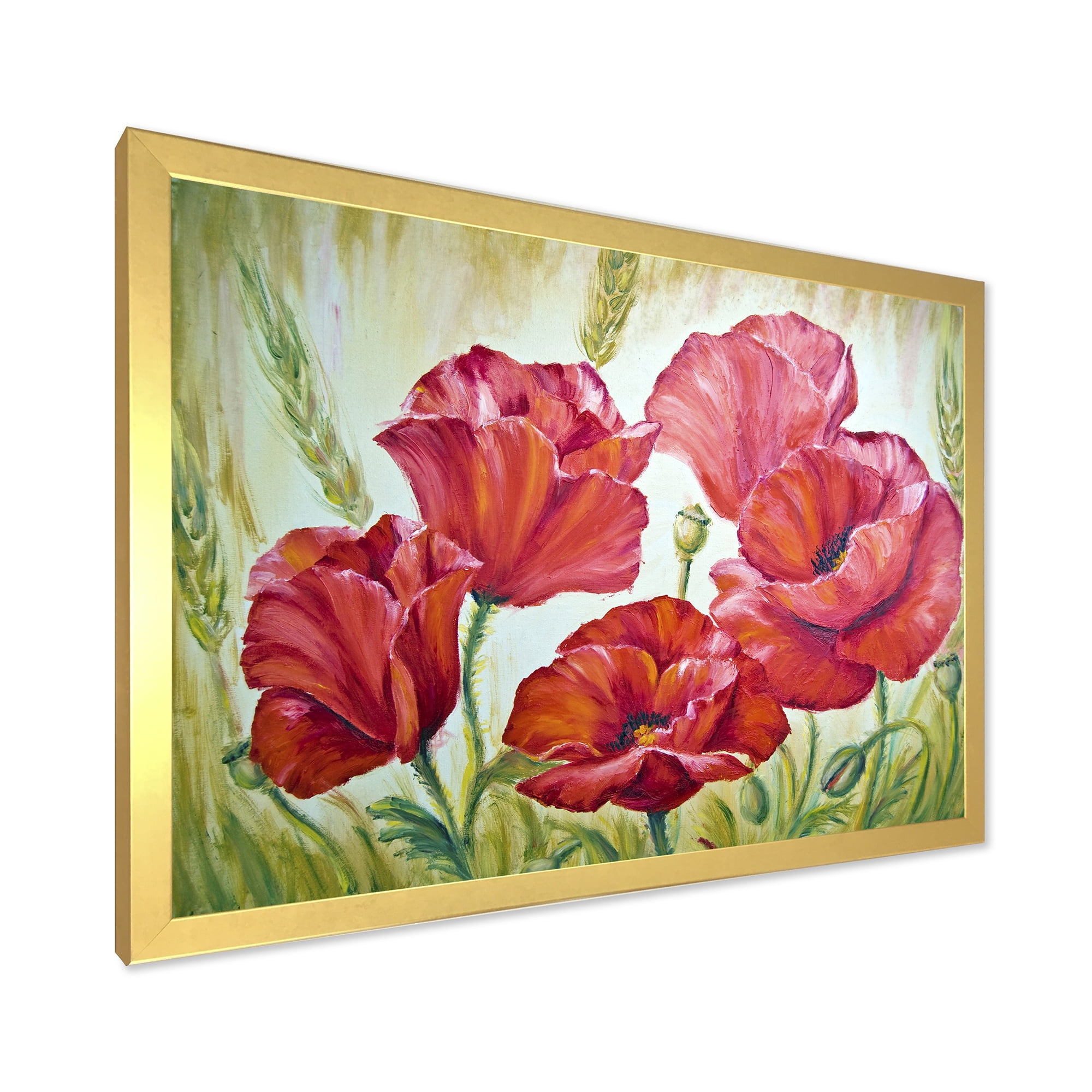 Designart 'Blossoming Red Poppies In The Morning' Traditional Framed Art Print