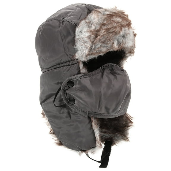 Unisex Winter Trapper Hat with Earflaps and Hood for Skiing, Snowboarding, Outdoor Activities - Grey Warm Headwear