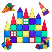 Best Choice Products 60-Piece Colorful Kids Mini Magnetic Tiles Educational STEM Toy Set w/ Carrying Case, Rounded Edges