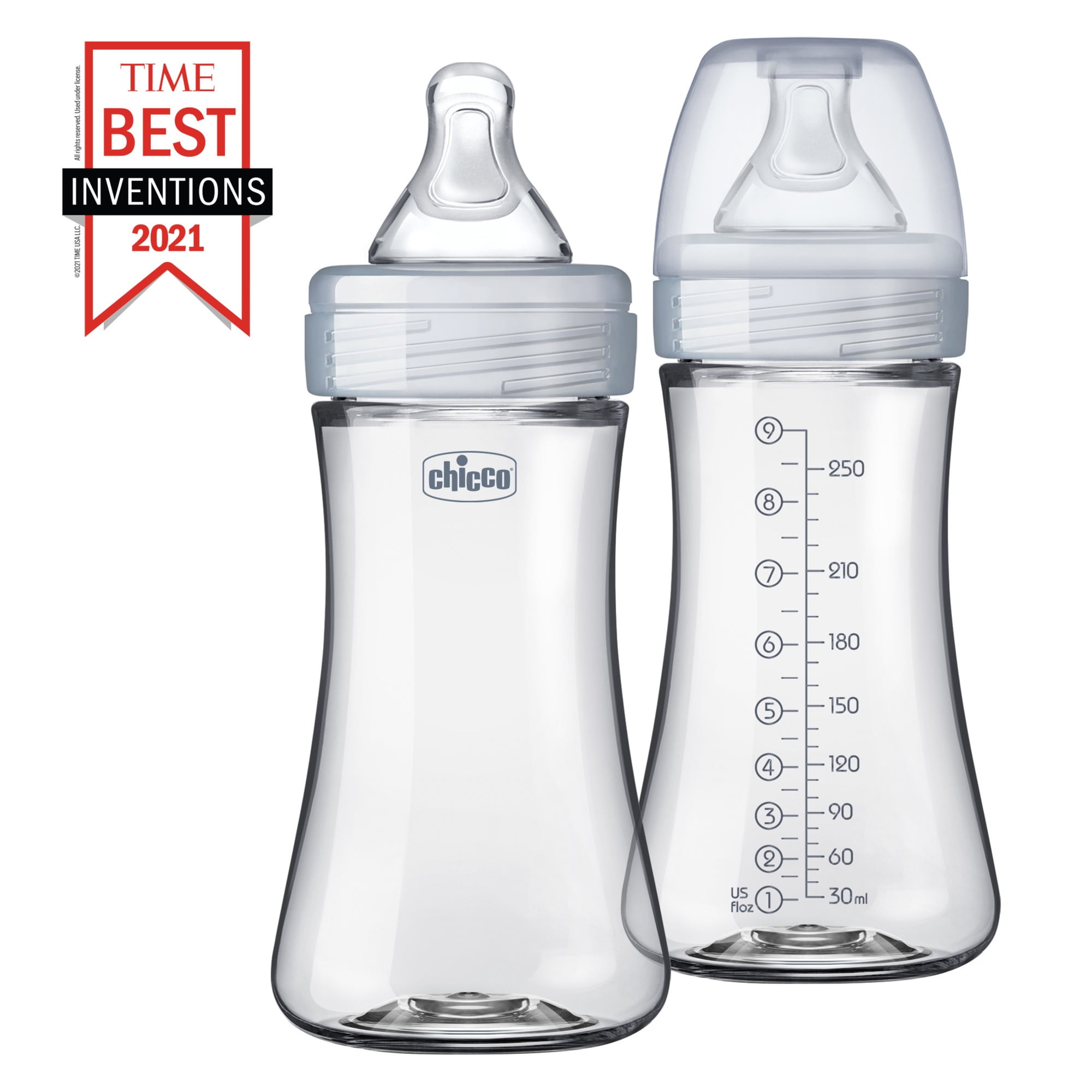 Chicco Duo Hybrid Baby Bottle, Invinci-Glass Inside/Plastic Outside, 9oz, 2-Pack - Neutral