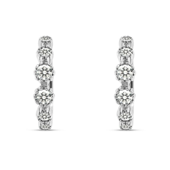 Lab Created Moissanite Diamond Daisy Flower Huggie Hoop Earrings For Womens In 14k White Gold Over Sterling Silver (G-H Color,VVS1 Clarity,0.40 Cttw)