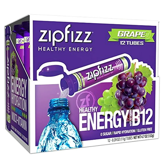 Zipfizz Healthy Energy Drink Mix, Grape, 12 Count