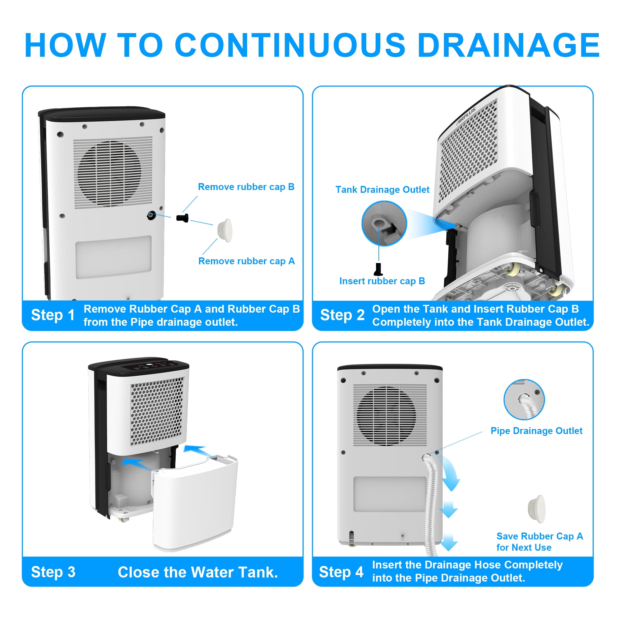 AIRPLUS 50 Pint Dehumidifier for Basements up to 3500 Sq. Ft, Dehumidifier with Drain Hose, 24Hr Timer, Auto Drainage, DOE 9.69 Pint, White