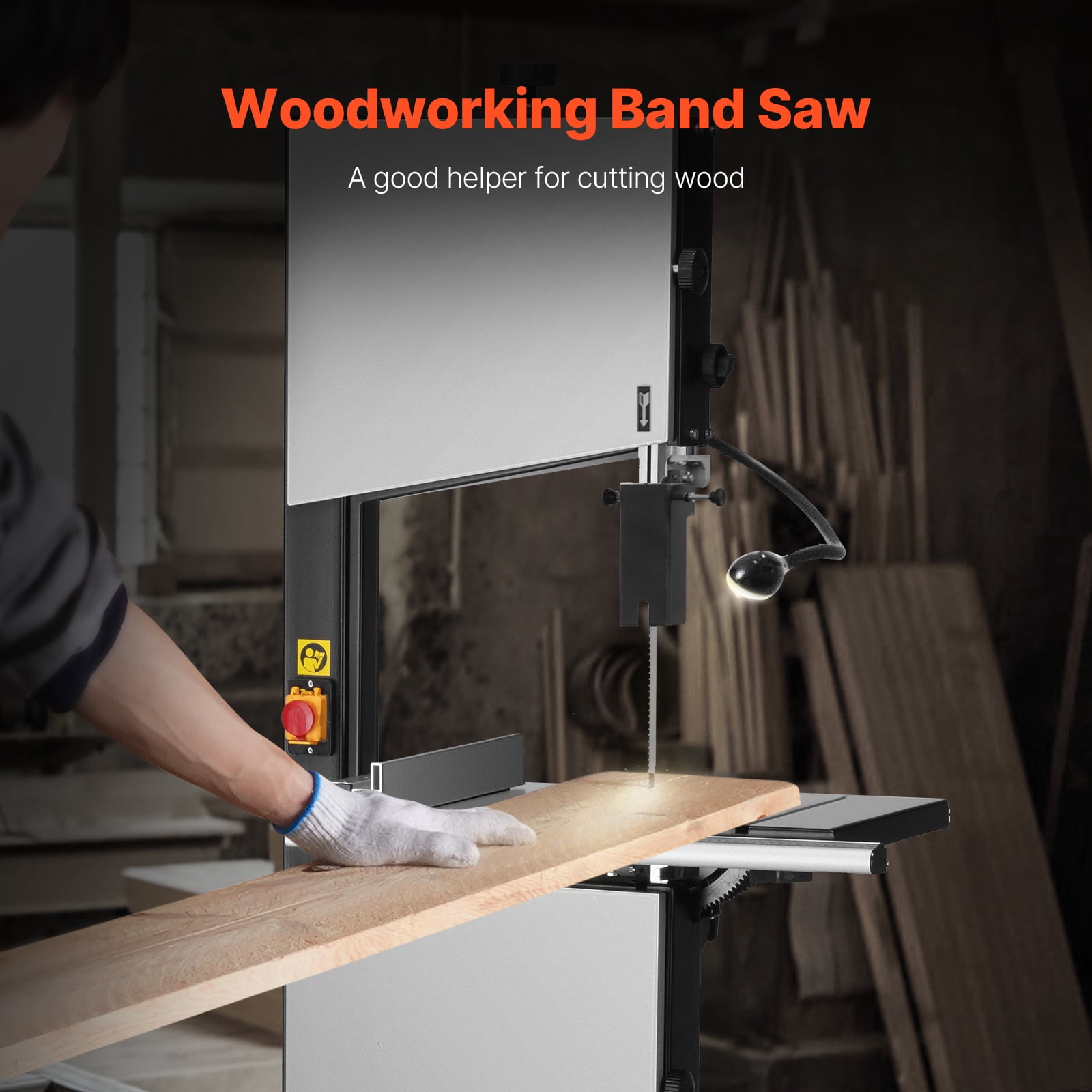 KFFKFF 13.39-Inch Band Saw with Stand, Adjustable Speed 440-846 RPM, 1100W 1-1/2HP Motor, 110V, Integrated Work Light, and Miter Gauge for Cutting Wood, Metal, Aluminum, and Copper
