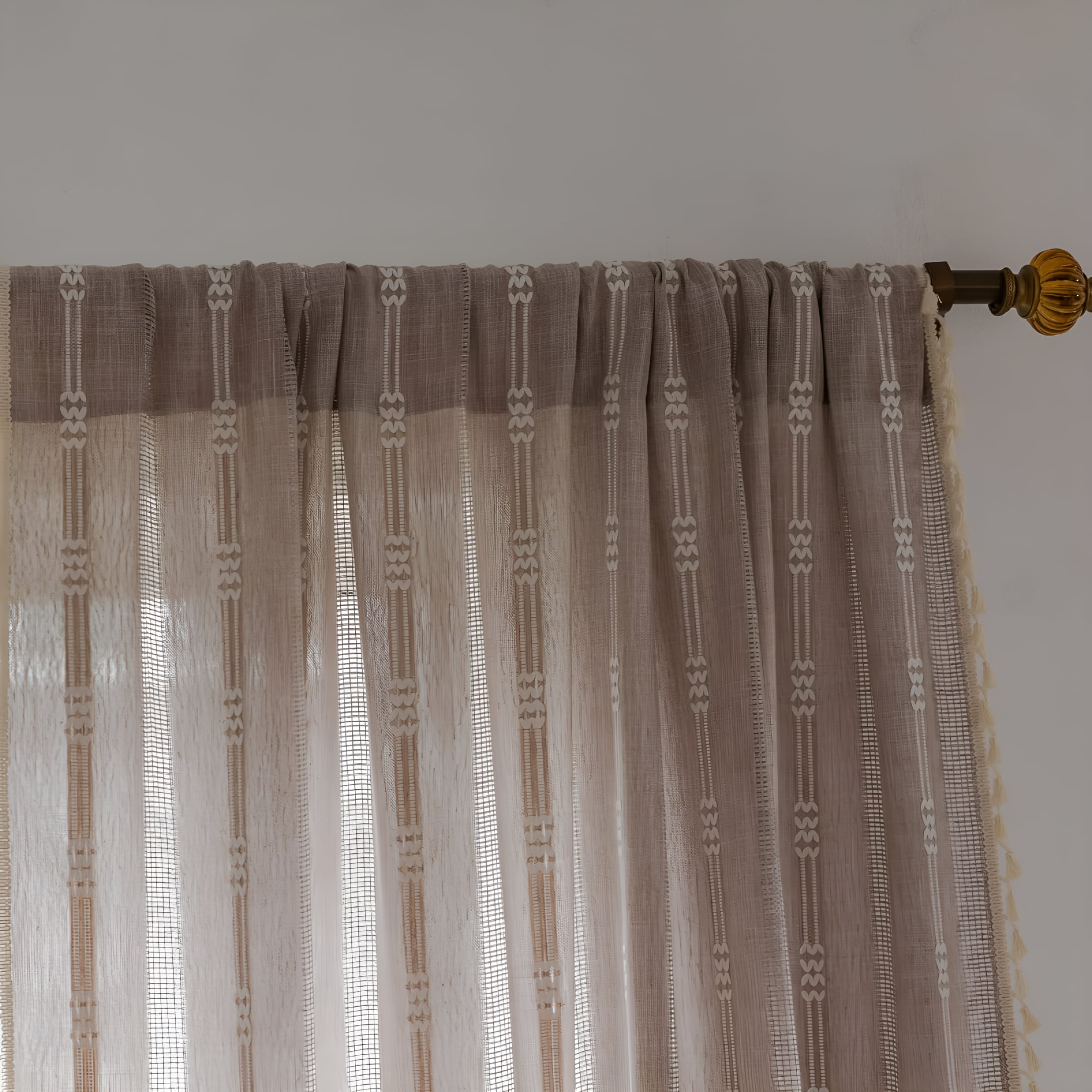 AUQ Linen Curtains Farmhouse Curtains for Living Room Rod Pocket Drapes 52" W X 84" Khaki Long Curtains for Living Room