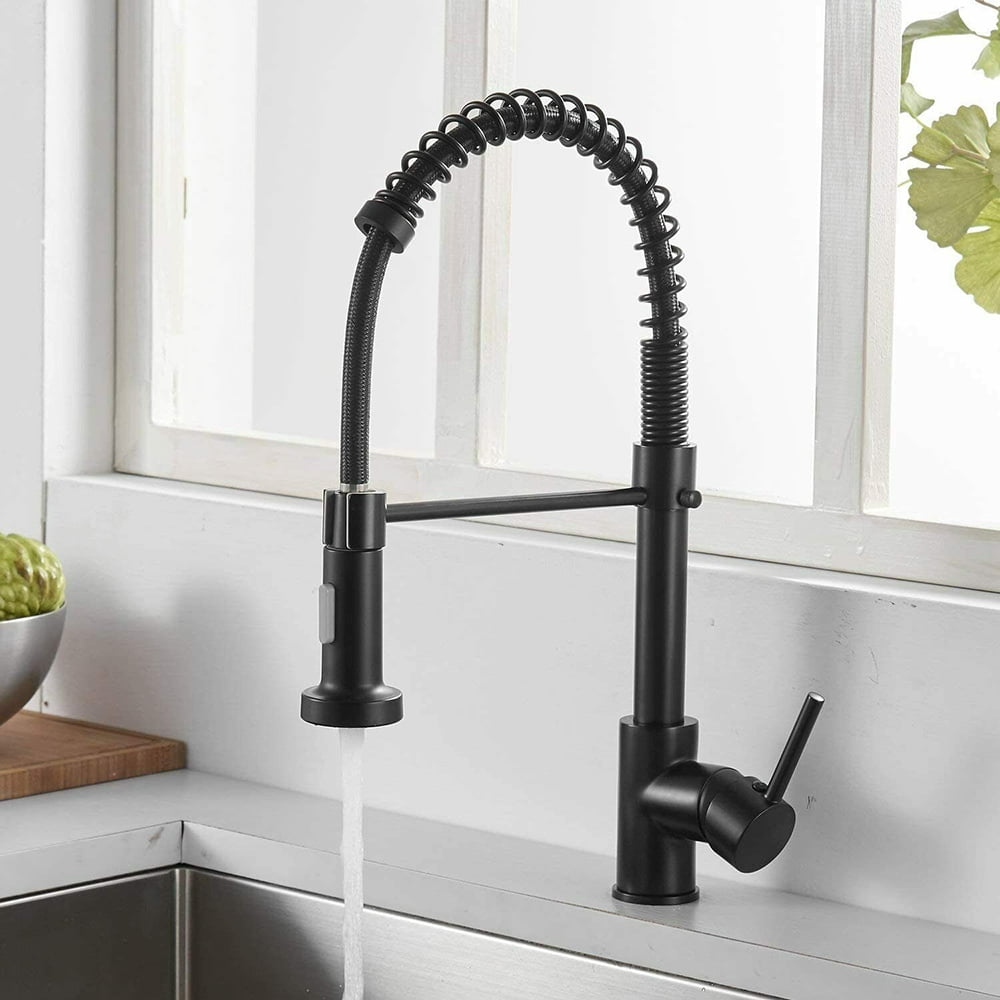 Senlesen Matte Black Kitchen Sink Faucet Single Handle Pull Down Sprayer Mixer Tap