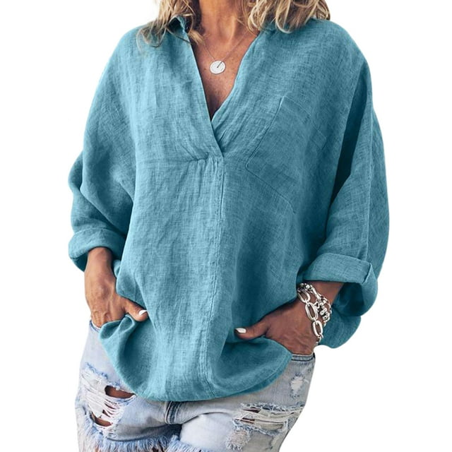 Chandail Tunique à Manches Longues Automne pour Femmes, Blouse Décontractée Ample pour Vacances, Col en V, Basique d'Hiver
