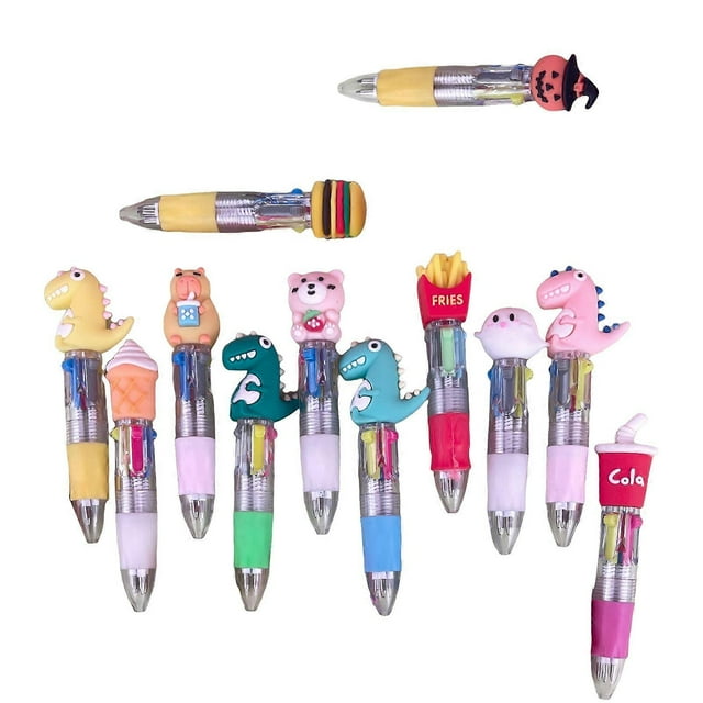 12Pcs Cartoon Dinosaur Multicolor Pen for Kid, 4 Color-in-1 Ballpoint Pen Retractable Ballpoint Pen Stocking Fillers