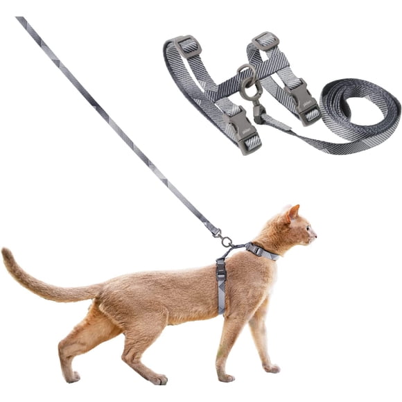 Set de arnés y correa para gato pidan ajustable a prueba de escapes, gris