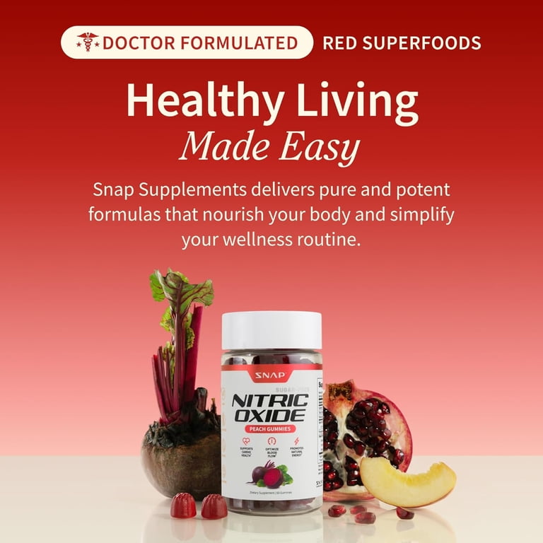 Snap Supplements, Snap Beet Root Gummies, 60 Count, Peach Flavor