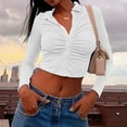 thumbnail image 5 of Tittly Button Down Shirts Womens Shirts Women's Long Sleeve Button Down Ruched Crop Top Shirts Going Out Tops Slim Tops Going Out Tops Long Sleeve Shirts for Women White XL, 5 of 6