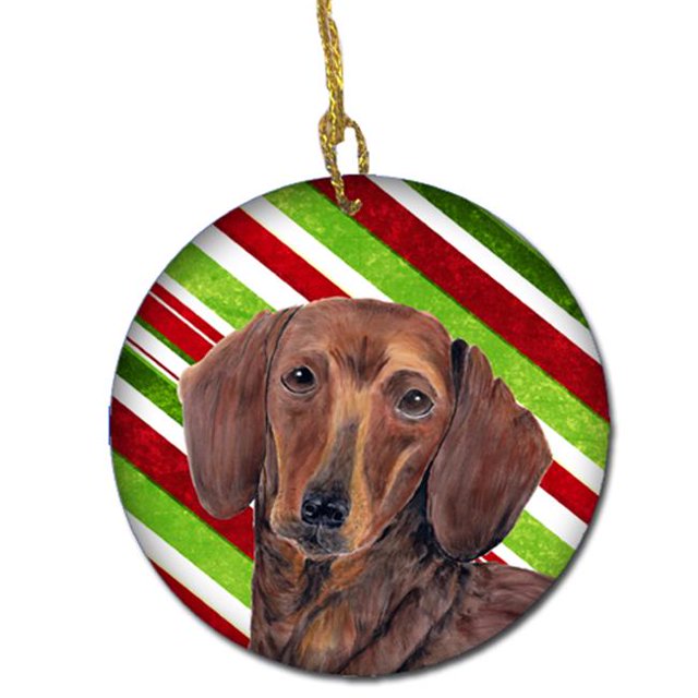 Dachshund Candy Cane Holiday Christmas Ceramic Ornament