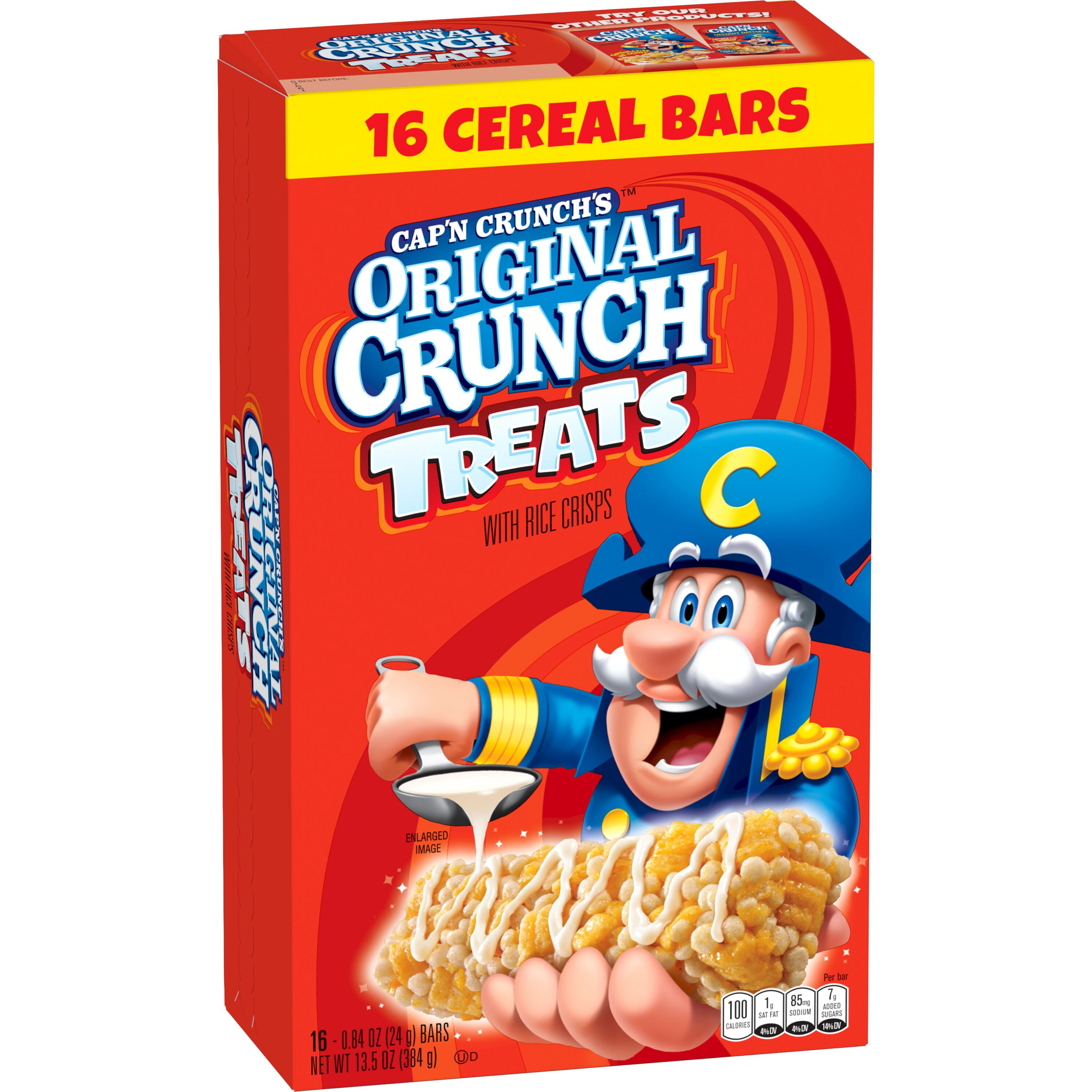 Cap’n Crunch Treats with Rice Crisps Cereal Bars, Original Crunch, 0.84 oz, 16 Count Box