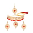 thumbnail image 1 of Efulgenz Indian Jewelry Choker Crystal Floral Faux Pearl Floral Necklace Earrings Maang Tikka Bollywood Wedding Bridal Jewelry Set,, 1 of 5