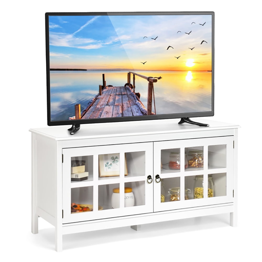 Finihen Modern TV Stand, TV Cabinet, 50 Inch Modern Wood Large TV Stand, Entertainment Center for TV, Media Entertainment Center with Storage, for Living Room, Bedroom, White