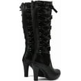 thumbnail image 2 of Lace Goth Knee High Boots for Womens Fashion Buckle Block Heel Lace Up Knee Boots for Nightclub Punk Platform Back Zipper Riding Combat Booties, 2 of 6
