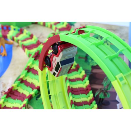 Kid Connection Dinosaur Park Track Set - Dino World, Flexible Race Track, Vehicles & Dinosaurs Included