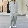 thumbnail image 2 of CharmCyan Mens Two Piece Outfit Long Sleeve Pullover Top with Half Zip and Drawstring Elastic Waist Pants Set Casual Tracksuit Light Gray 2XL, 2 of 2