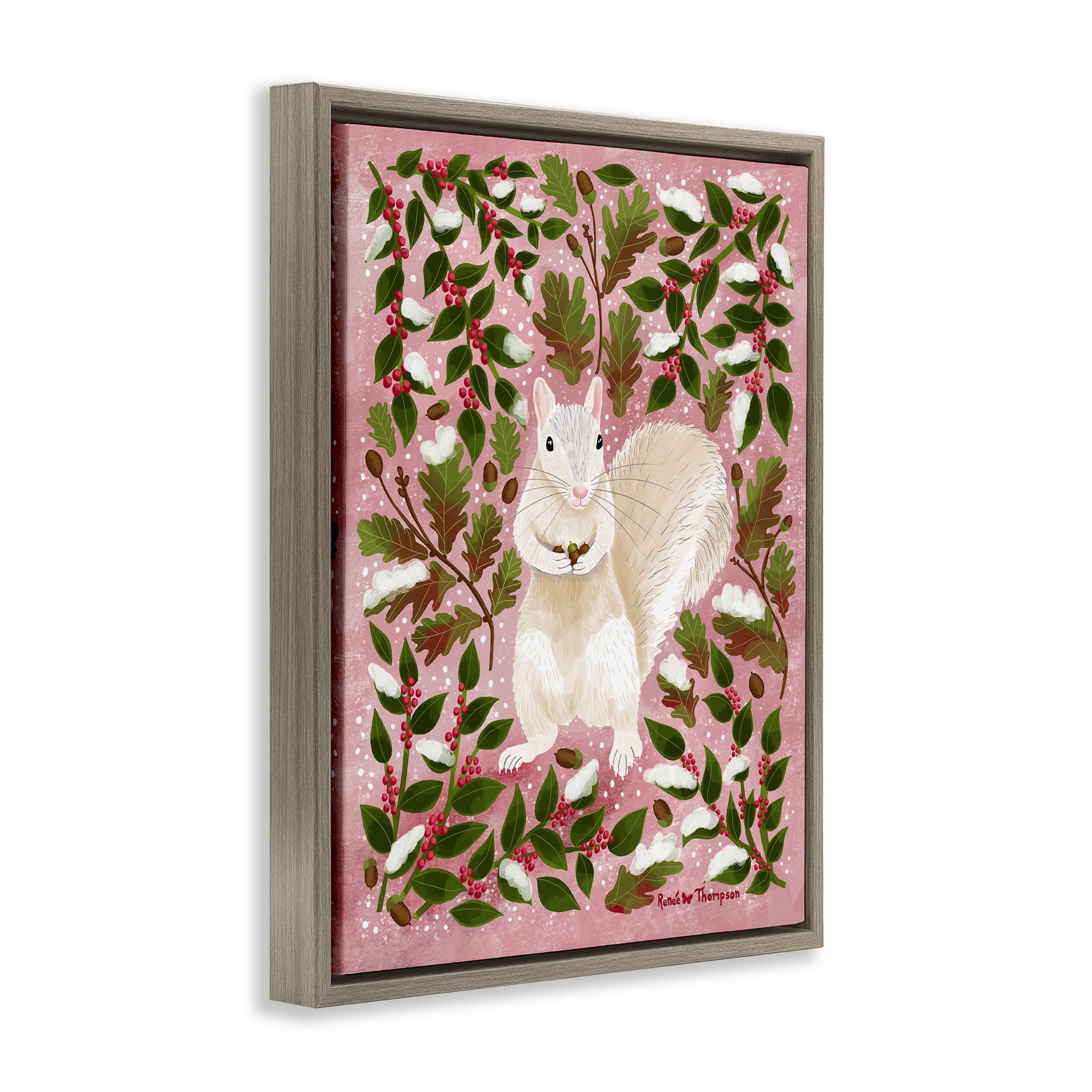 Stupell Industries Squirrel & Winter Holly Animals Painting Brown Floater Framed Canvas Art Print Wall Art, 25 x 31