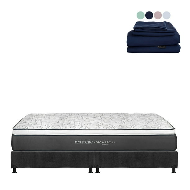 Colchón King Size Trini Restonic + Box + Sábanas Softy