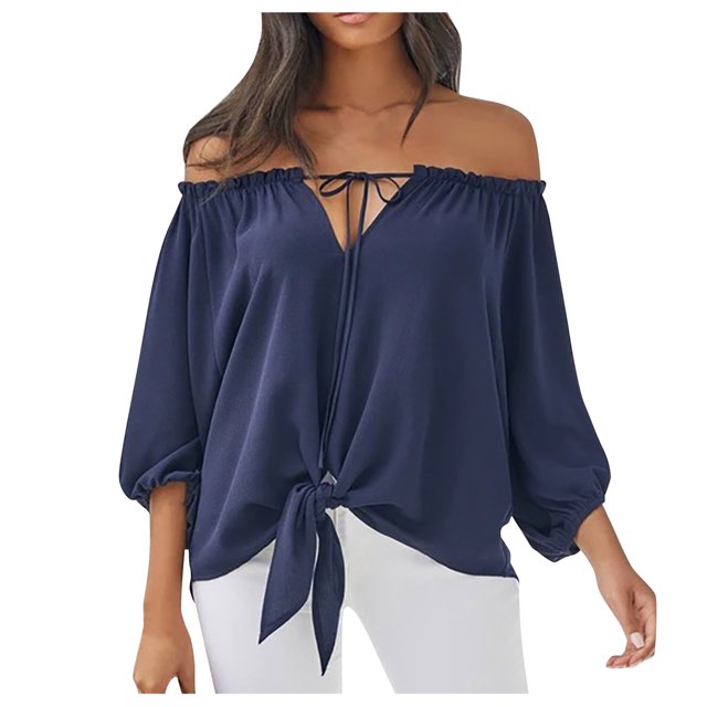 Gibobby Blusas De Mujer Camisa superior para mujer Camisa informal suelta de media manga para exteriores(Azul marino, L)